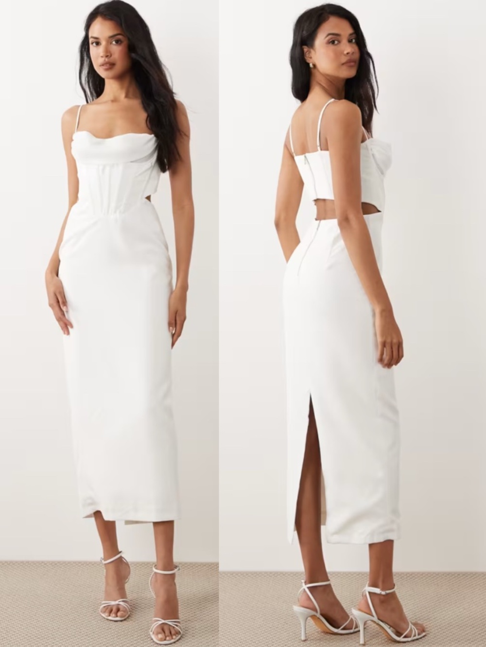NEW BARDOT Ivory CREPE Martini CORSET Bustier Draped CUTOUT Midi DRESS US 6 M